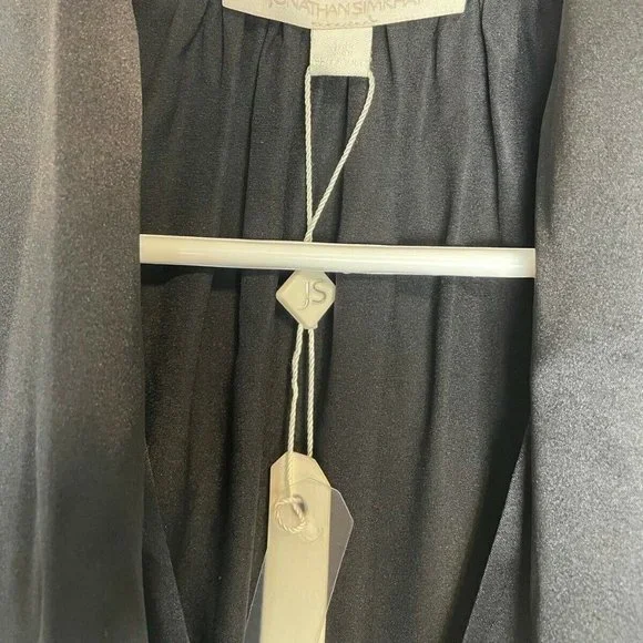 Jonathan Simkhai Satin Tie Neck Chantilly Lace Sleeve Wrap Black Blouse XS - Picture 10 of 12